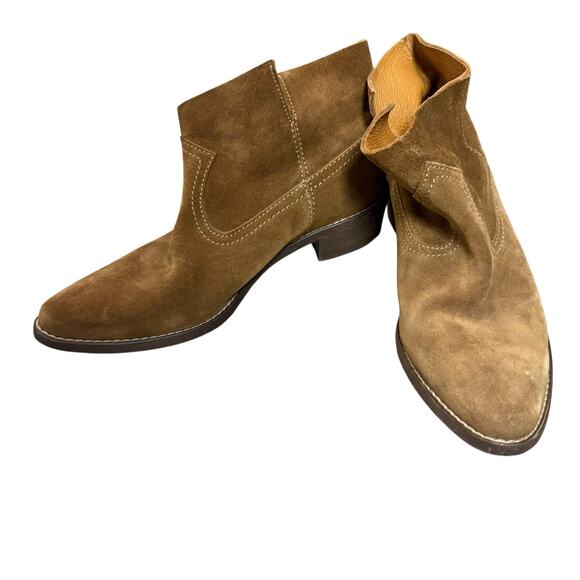 Madewell Brown Suede Leather Pull-On Western Cowgirl Ankle Boots Size 8 - Picture 1 of 7